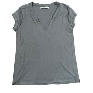 Free People We The Free Gray Always Yours Tee Size Large Cap Sleeve Split Neck